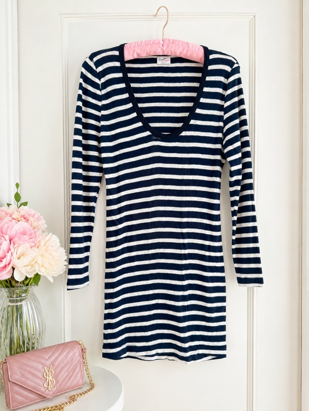 Edith A. Miller Black & White Striped 100% Cotton Long Sleeve Tunic Top Size S